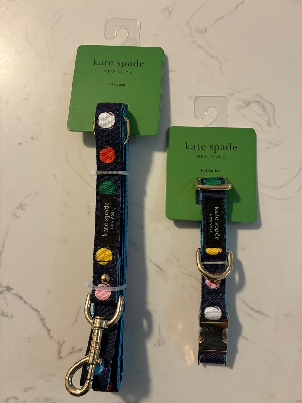 Kate Spade New York Polka Dot Dog Collar & Leash Set S/M NWT Designer Pet Bundle